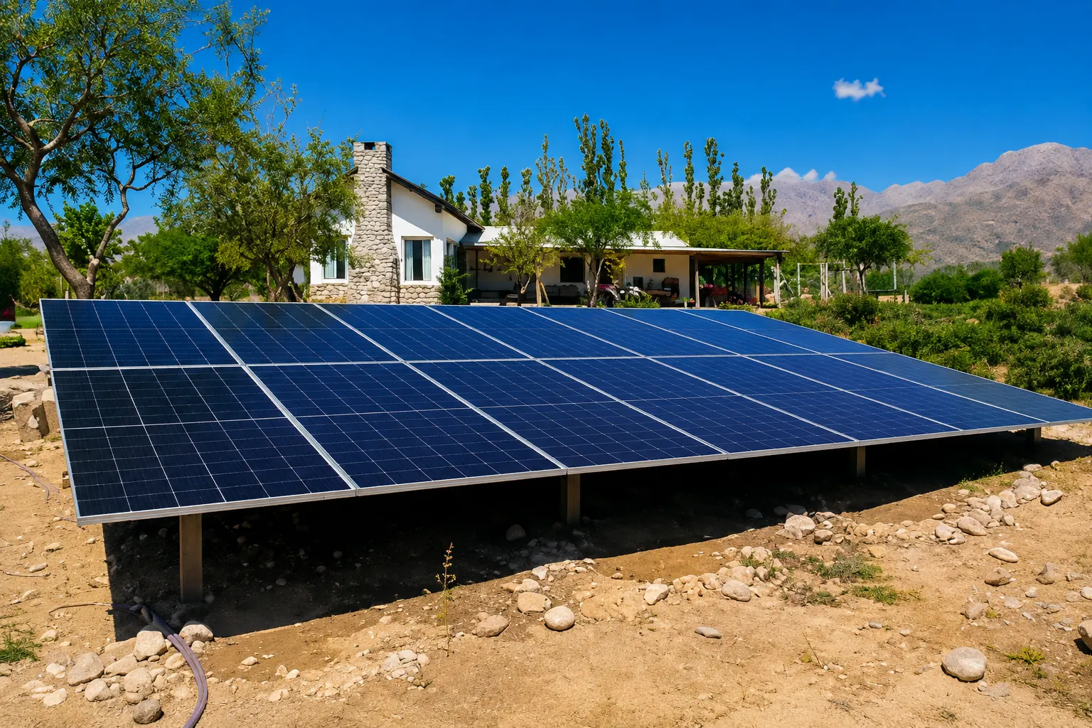 Arreglo de paneles solares instalado para bombeo